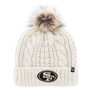 47 Women’s Ivory Cable Knit Beanie with Faux Fur Pom